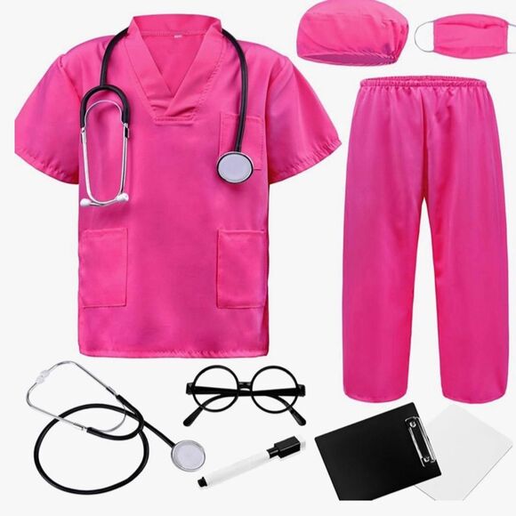 Doctor Costume for Kids Rose Scrubs Set with Accessories Halloween - Picture 1 of 4